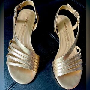 Gold low heel sandals